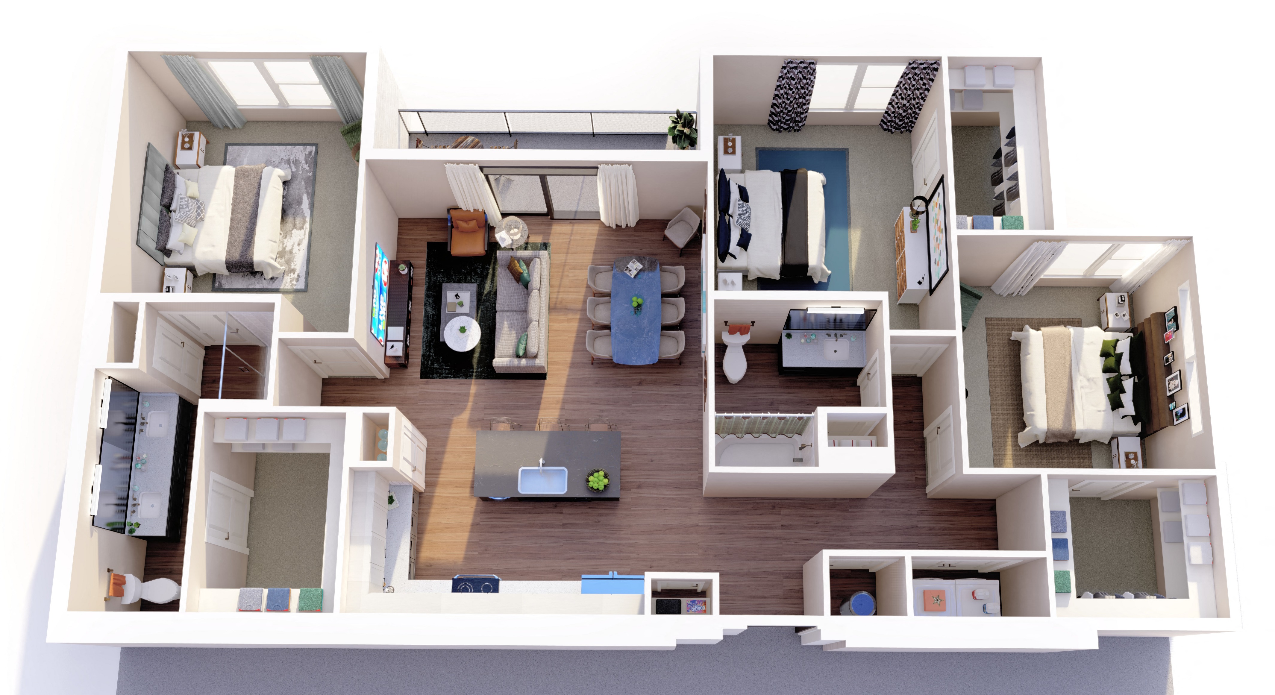 Floor plan for 3 beds, 2 baths, 1491 sqft